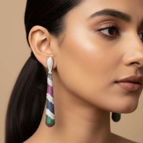 Multicolor Long Zircon Statement Earrings