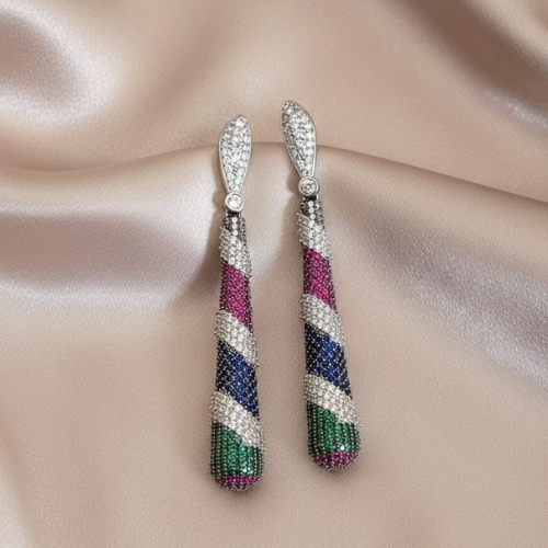 Multicolor Long Zircon Statement Earrings