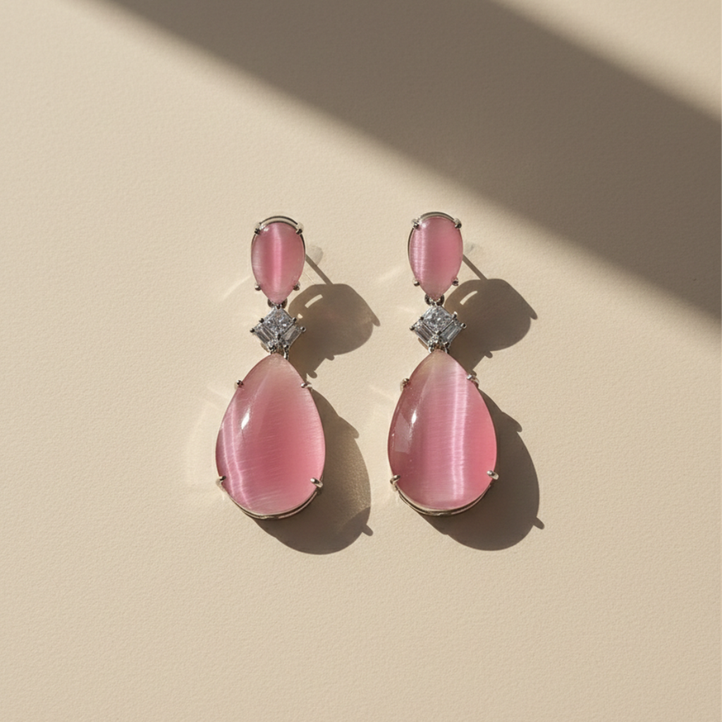 Pink Stone Drop Earrings – Elegant Minimalist Style