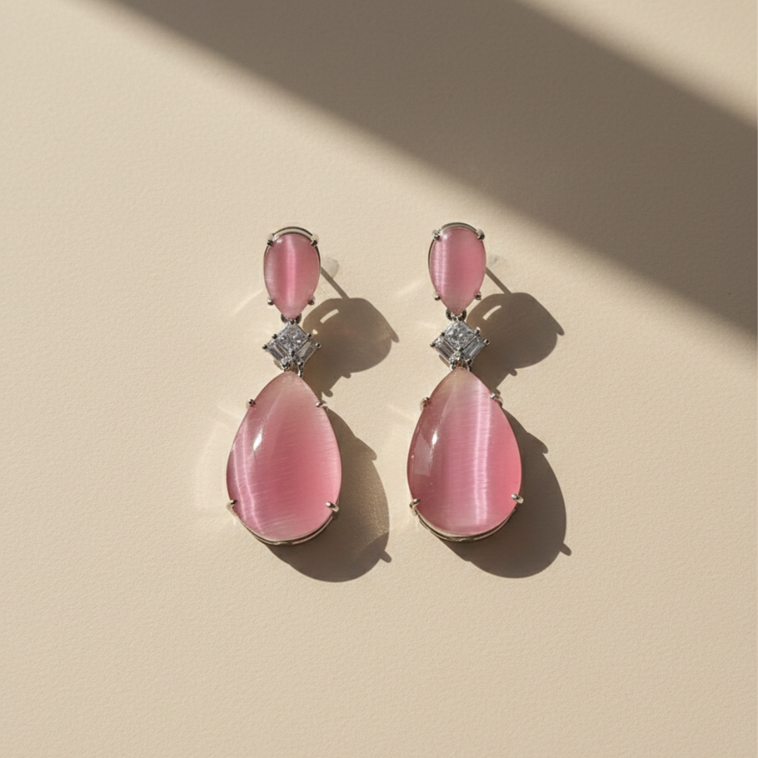 Pink Stone Drop Earrings – Elegant Minimalist Style