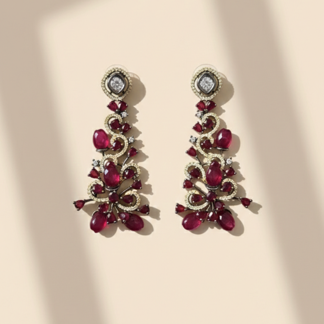 Ruby Red Zircon Floral Statement Necklace
