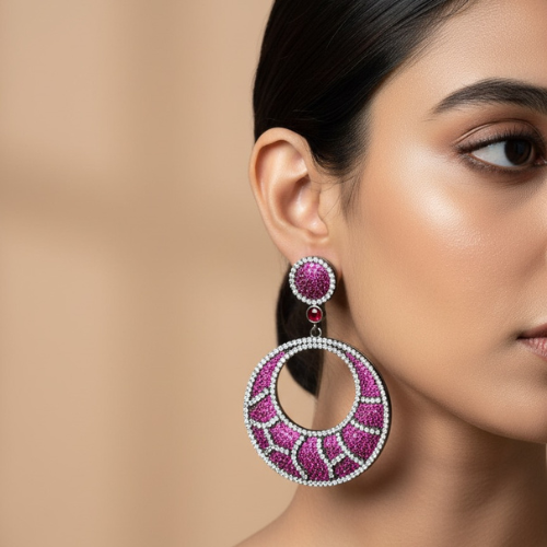 Pink Crystal Statement Hoop Earrings