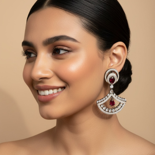 Ruby & Diamond Fan-Shaped Drop Earrings