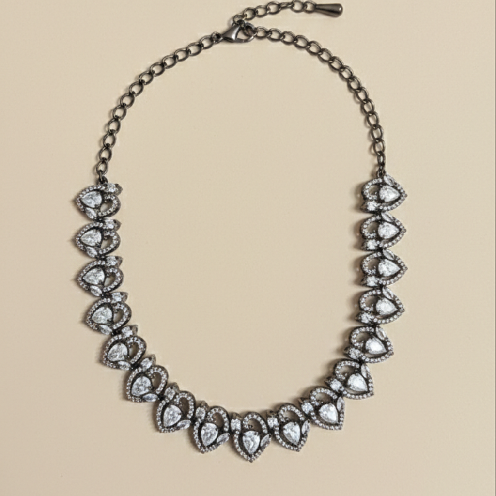 Elegant Teardrop Diamond-Style Silver Necklace Set