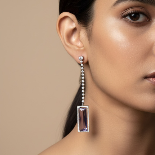 Long Crystal Rectangle Drop Earrings