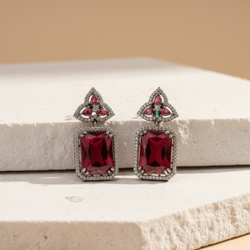 Vintage Ruby & Diamond Stud Earrings