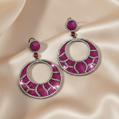 Pink Crystal Statement Hoop Earrings