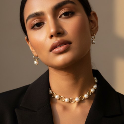 Gold Plated Brass Necklace with Natural Pearls