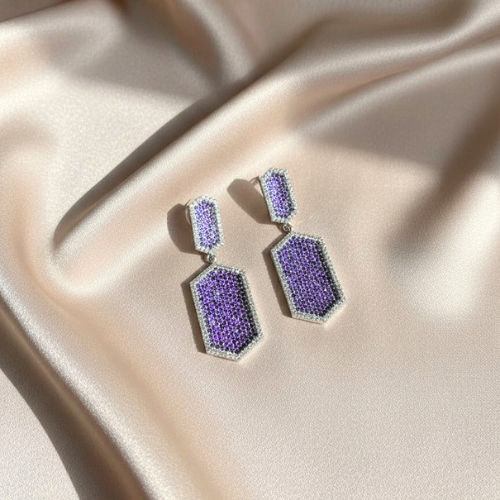 Lavender Geometric Zircon Statement Earrings