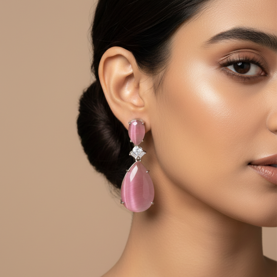 Pink Stone Drop Earrings – Elegant Minimalist Style