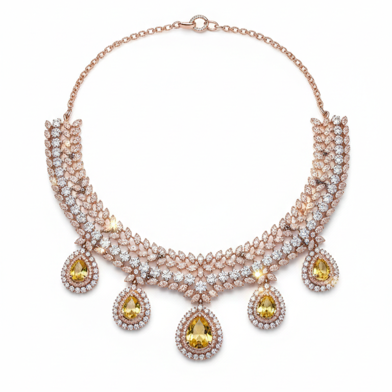 Golden Teardrop Premium Zircon Necklace Set