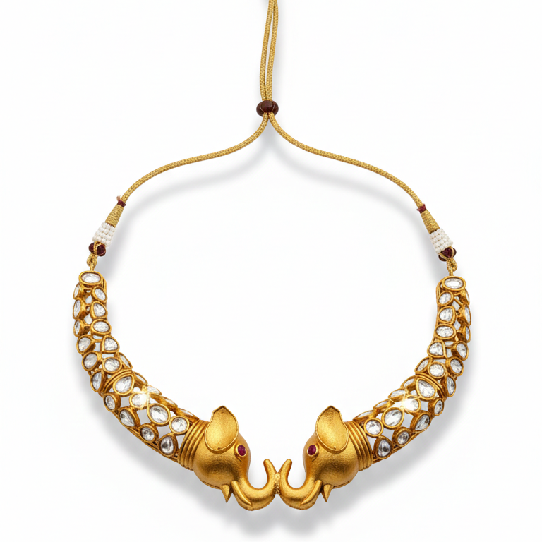 Divine Elephant Motif Premium Zircon Necklace Set