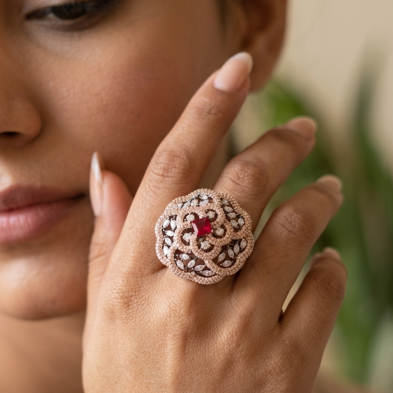 Ruby Bloom Rose Gold Statement Ring