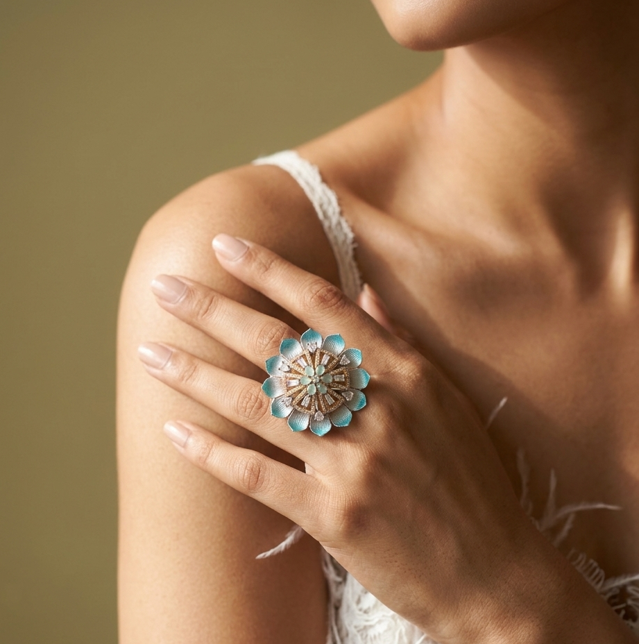Lotus Blossom Floral Statement Ring