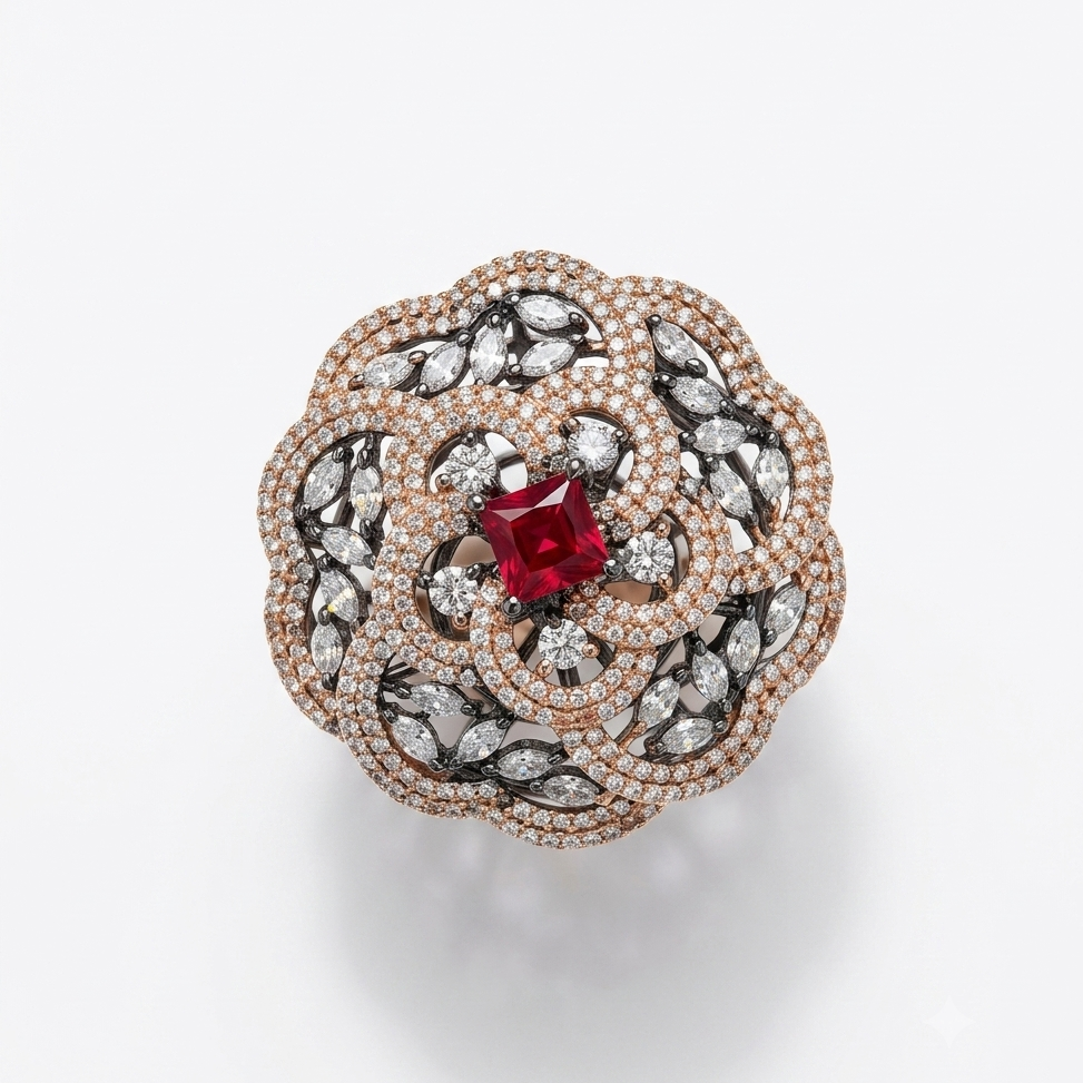 Ruby Bloom Rose Gold Statement Ring