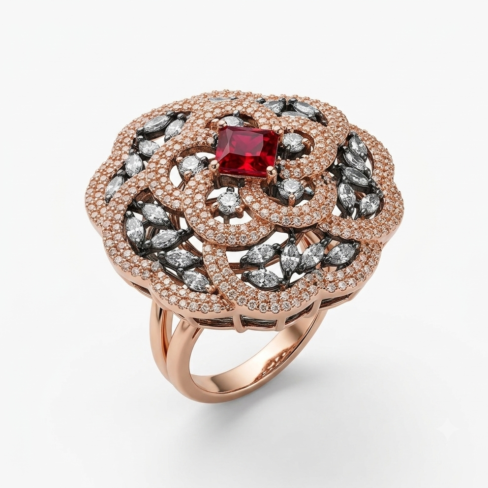 Ruby Bloom Rose Gold Statement Ring