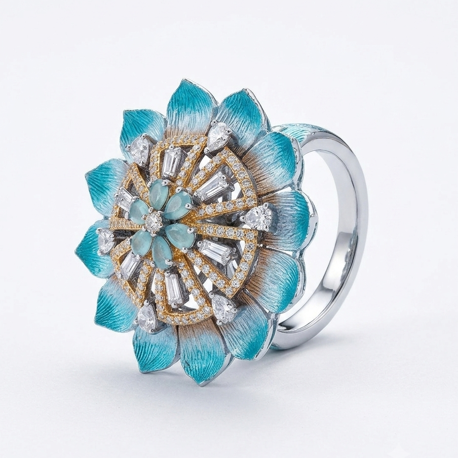 Lotus Blossom Floral Statement Ring