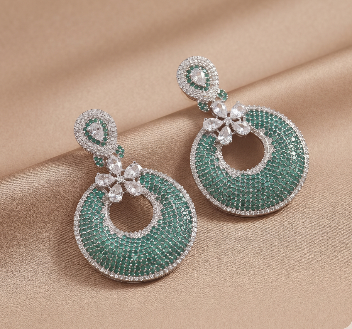 Emerald Green & White Cubic Zirconia Statement Hoop Earring