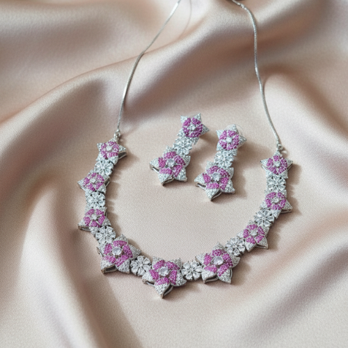 Radiant Floral American Diamond Necklace Set